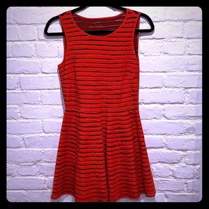 Parker red fit and flare silk dress